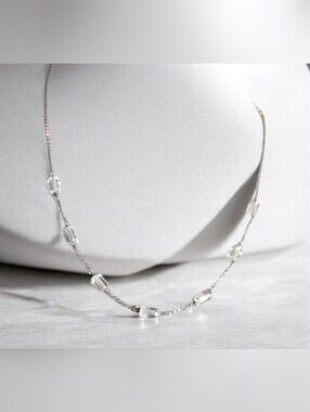 Vtg. Faceted Clear Quarts Crystal Sterling Silver Chain Necklace